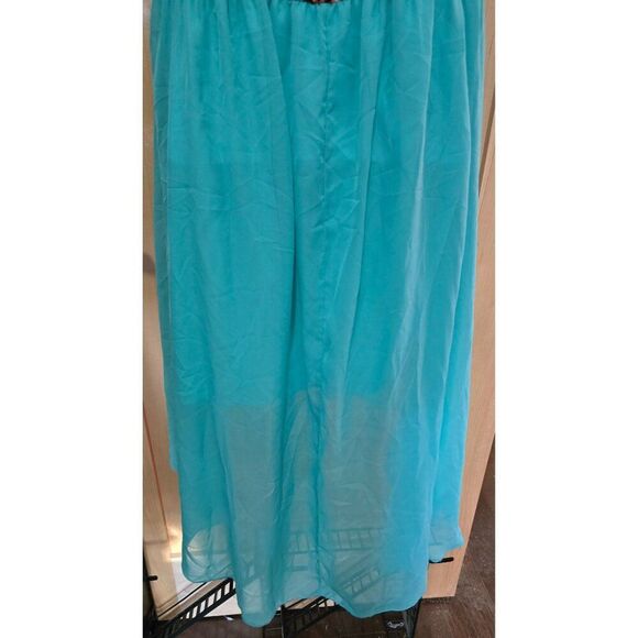 Tribal Print & Teal High-Low Chiffon Dress With Spaghetti Straps By Deb - Small - Picture 4 of 7